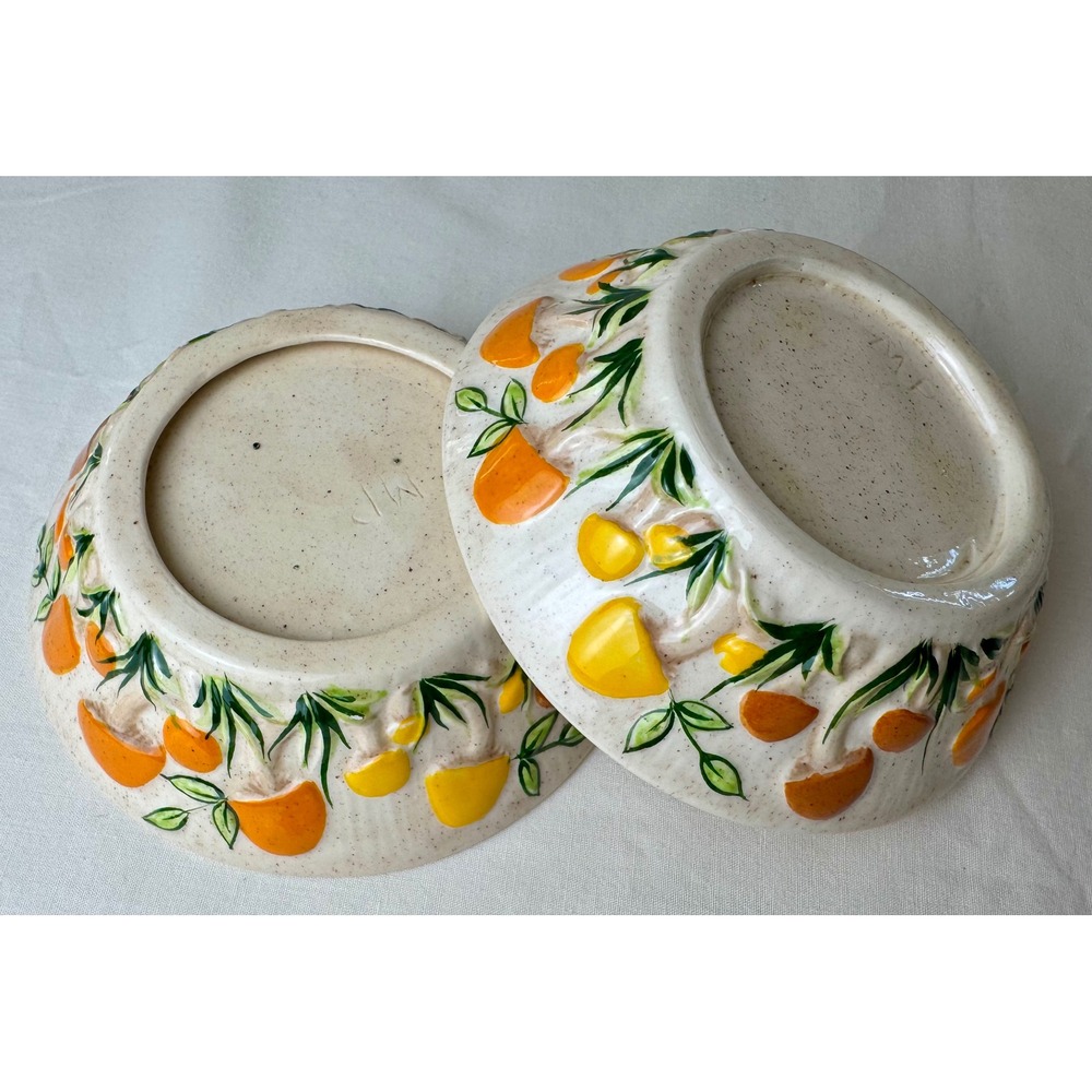 Vintage Arnels Mushroom Relief Ceramic Bowls Set 2 Orange MCM 70s Kitchen Decor - Picture 5 of 9